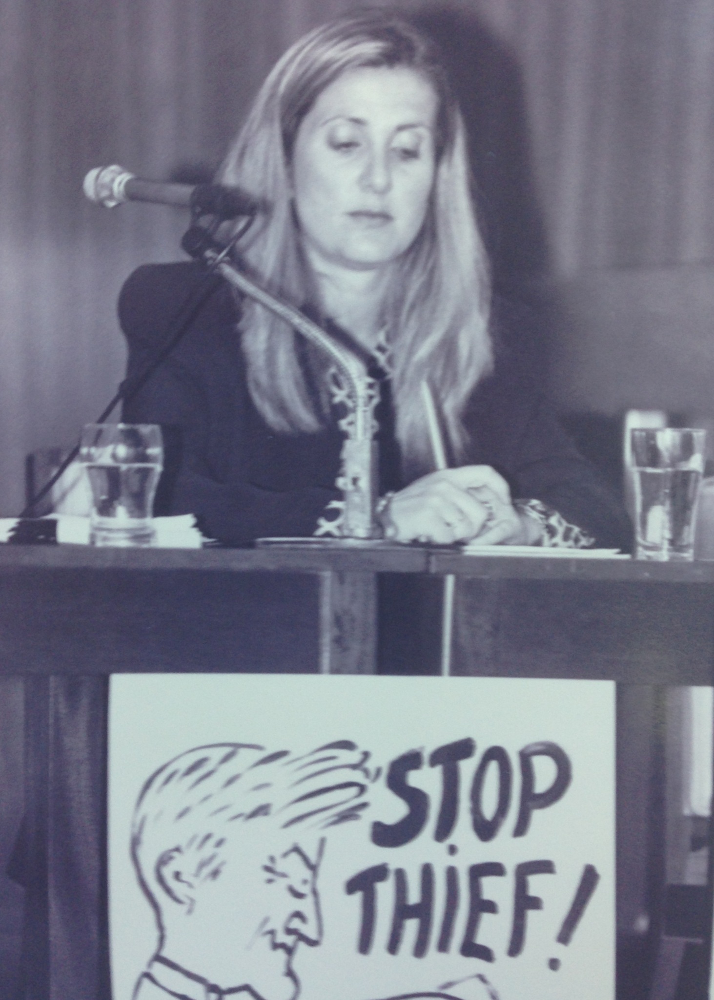 Kathy Jackson behind an appropriate sign. The bloke on the sign even looks a bit like Jeff Jackson