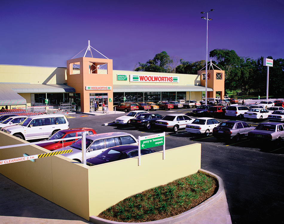 An empty car park outside a struggling Woolies store.