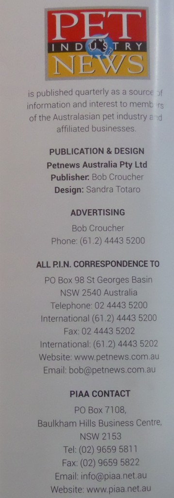 Pet Industry News - Credits Page - Note PIAA contact