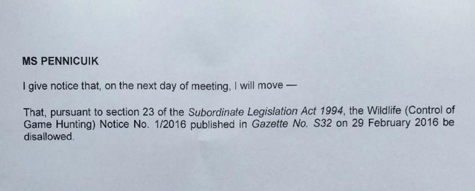 The Greens notice of motion tabled in parliament